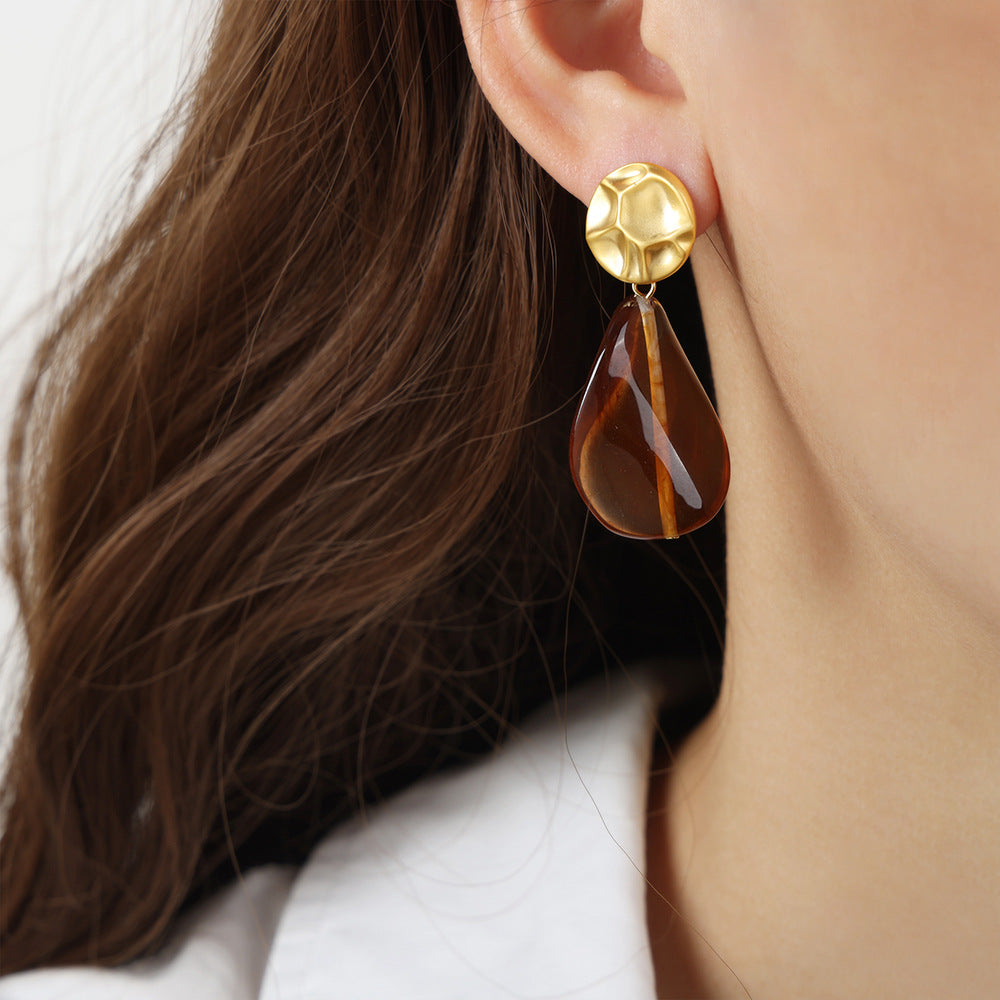 New retro court style new stud earrings resin pendant geometric smudge earrings jewelry women