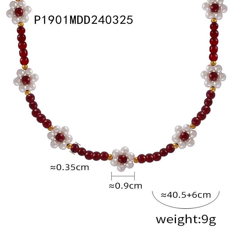 Dopamine wear temperament jewelry beads mix and match colorful natural stone handmade beaded design titanium steel gold-plated necklace pp