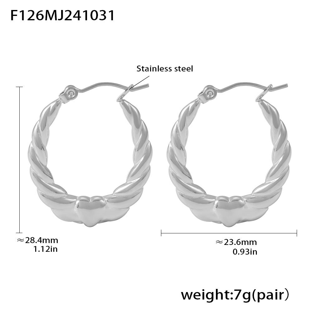 Stainless steel small love thread C-shaped earrings, earrings plated with 18K real gold temperament commuting non-fading earrings