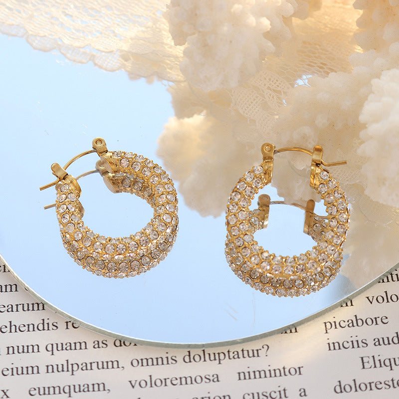 Fashion celebrity niche does not fade light luxury design U-shaped full diamond earrings temperament personality trend ear jewelry 99