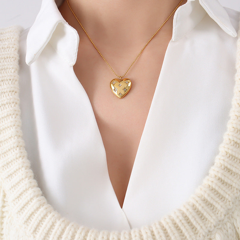 Designer texture pendant peach heart full diamond sweater chain long heart with diamond necklace P583 romantic