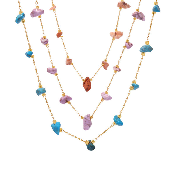 Candy color natural stone collarbone necklace niche design sense titanium steel color retention sweet neck chain jewelry women