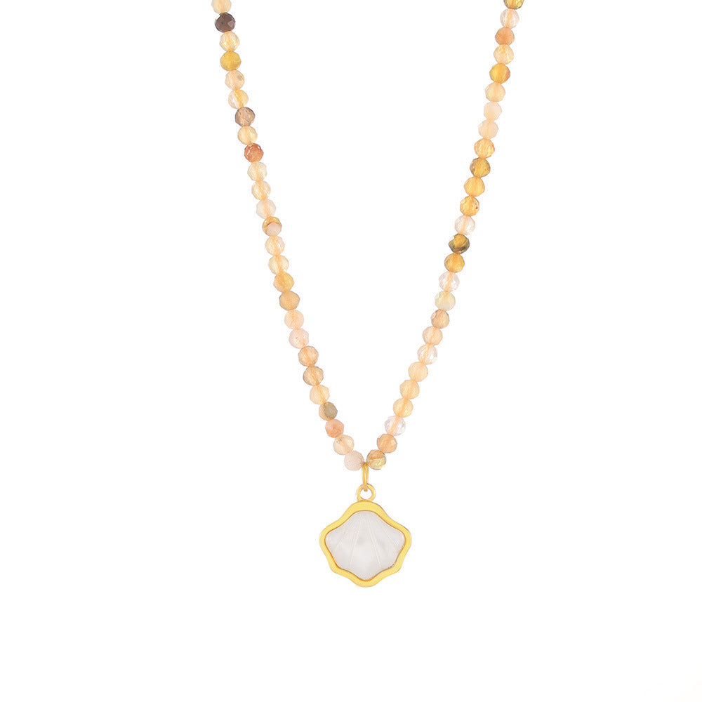 Bohemian new white sea shell pendant natural stone beaded splicing necklace chic style personality temperament jewelry women