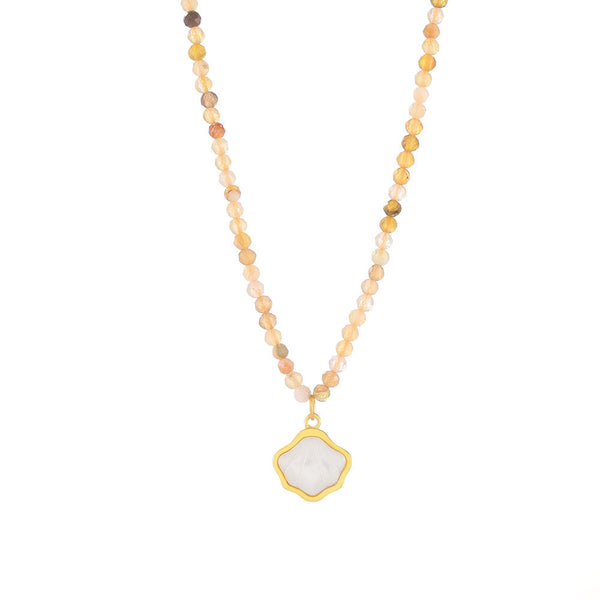 Bohemian new white sea shell pendant natural stone beaded splicing necklace chic style personality temperament jewelry women
