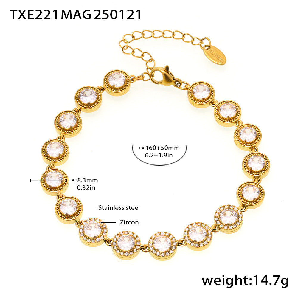 Super flash gypsy star round white zircon handmade chain stainless steel plated 18K real gold luxury temperament jewelry 99