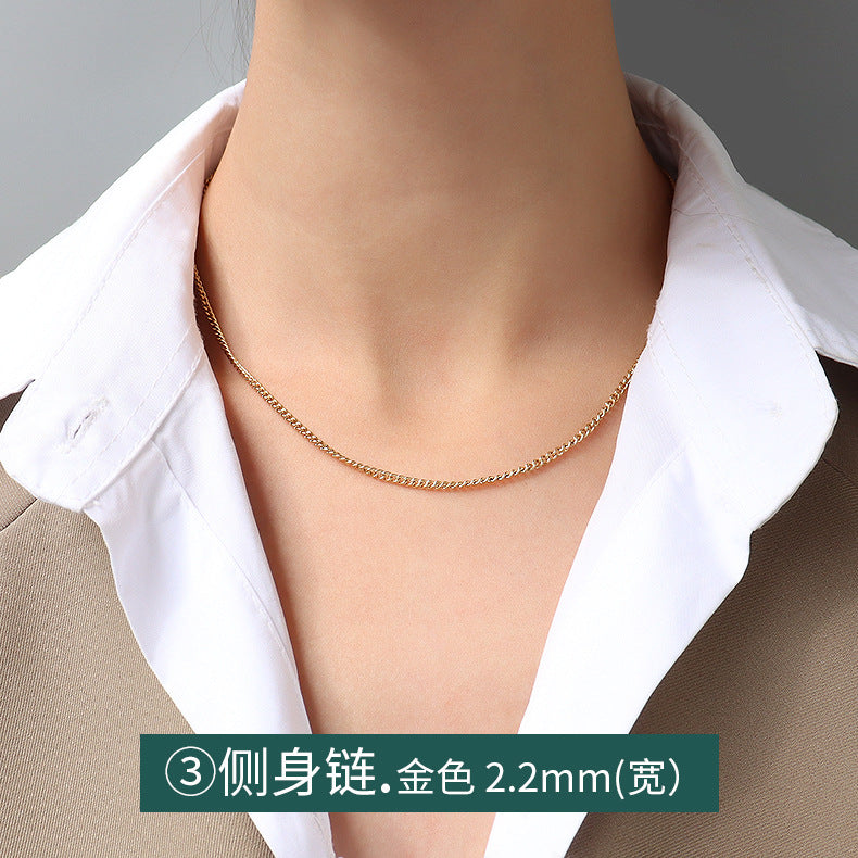 Cross chain Snake bone chain Twist chain Box chain Variety necklace Women's titanium steel plated 18K gold plain chain Clavicle chain jewelry 99