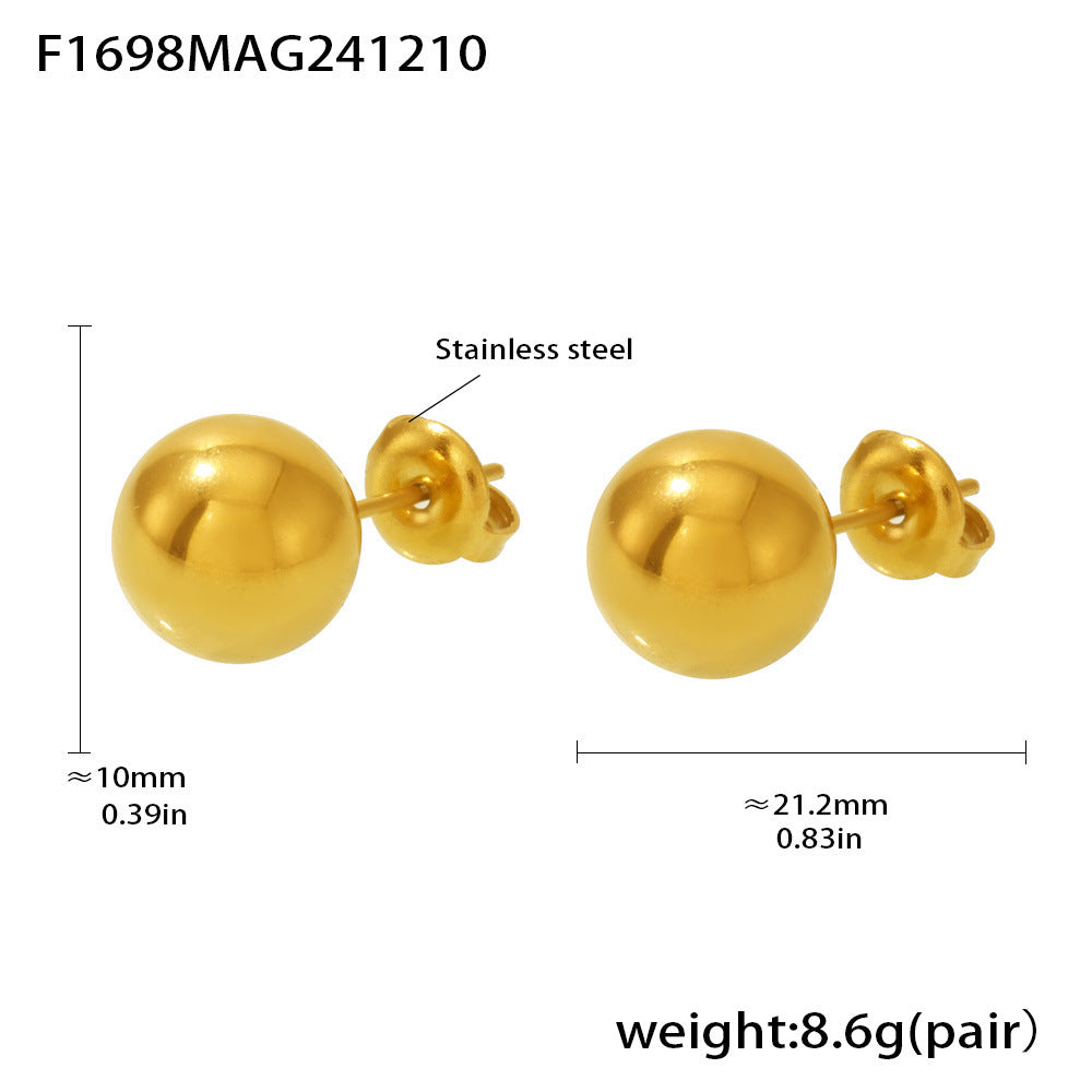 C-type hollow high-texture fine-polished steel ball two-wear stud earrings PVD-plated 18K real gold personalized ear jewelry