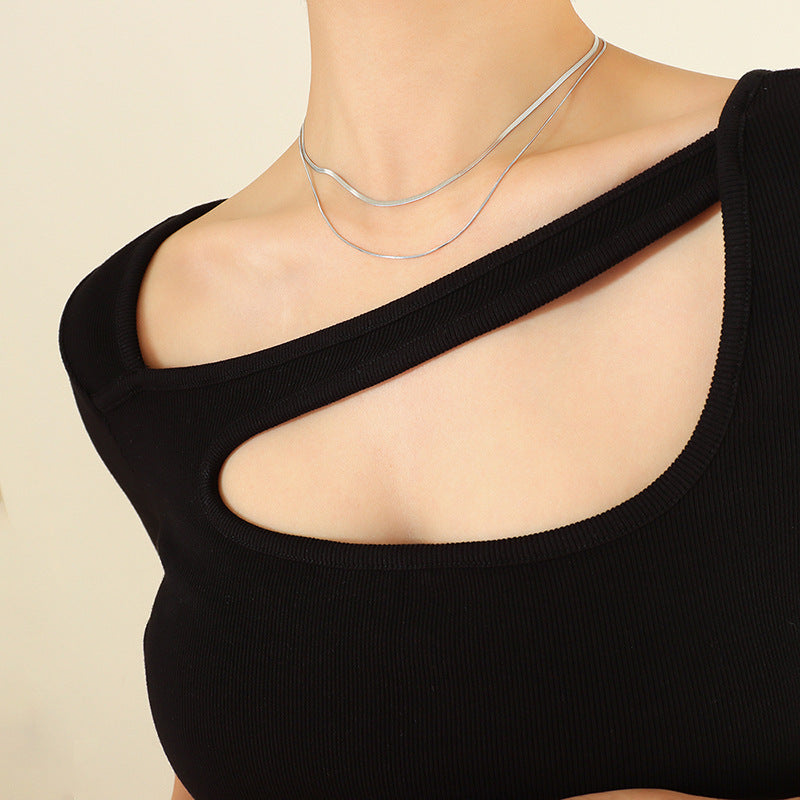 Cold temperament double-layer blade snake bone chain necklace female, cross-border hot-selling minimalist versatile gold-plated collarbone chain