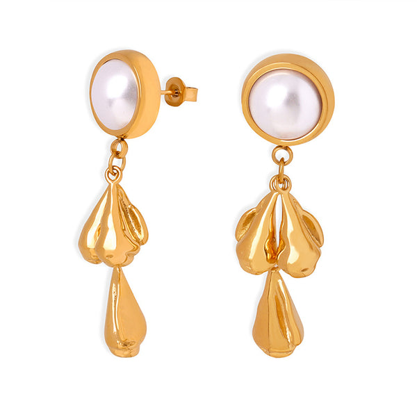Early autumn lazy retro round high-gloss pearl fringed long earrings gentle and elegant intellectual niche earrings pp