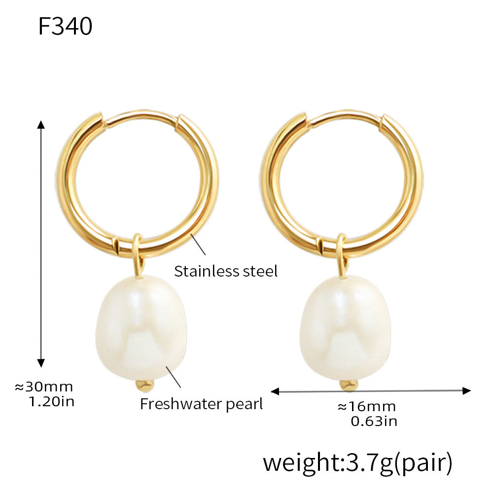 Tassel imitation pearl earrings fashion personalized design titanium steel plated 18k gold light luxury versatile earrings spot