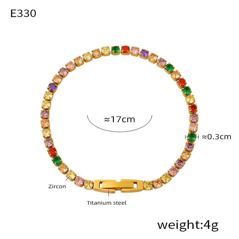 Light luxury cold wind elegant temperament versatile jewelry personality full of colored zircon design titanium steel bracelet