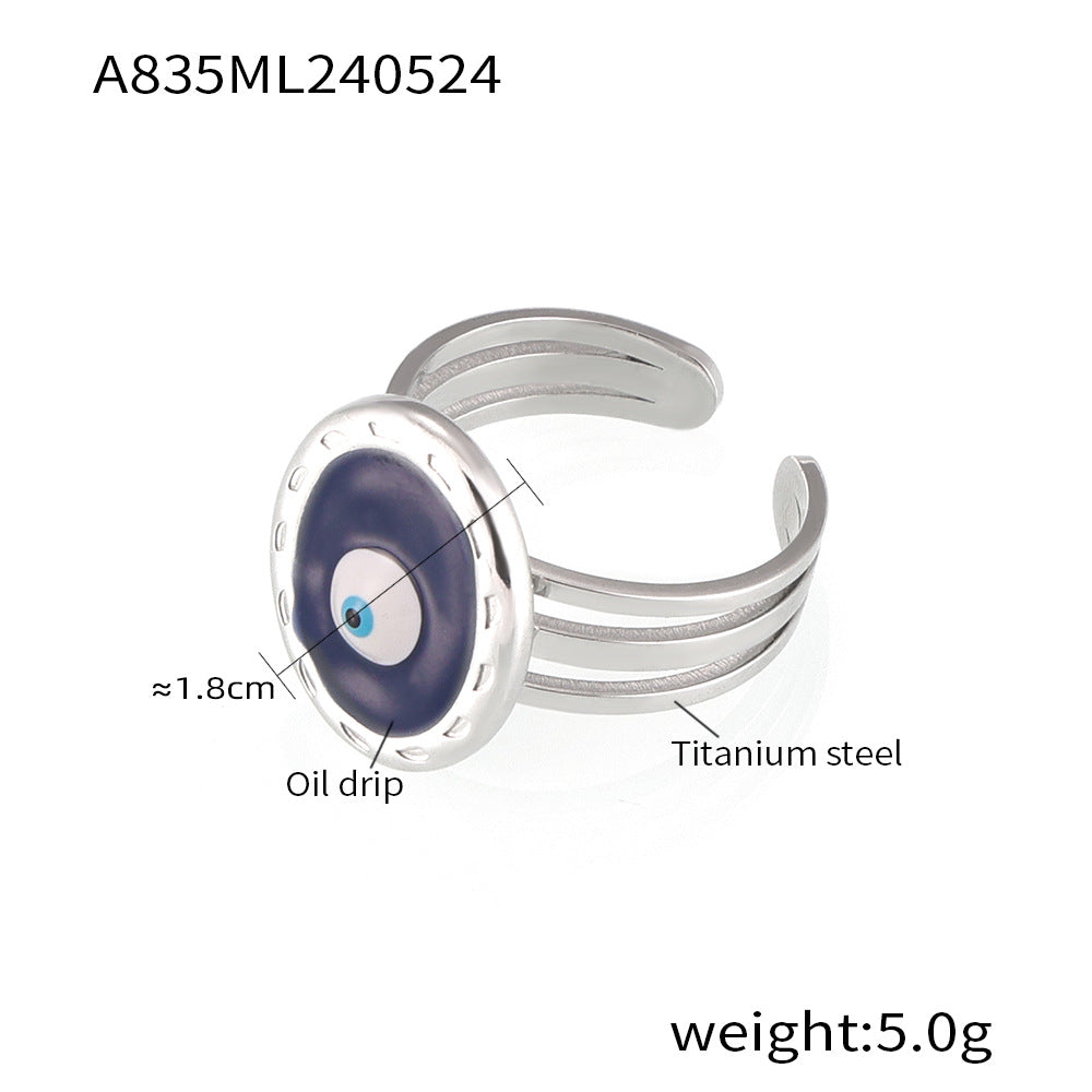 Hot-selling niche devil's eye shape ring, personalized drip oil design, multi-layer hollow titanium steel ring pp