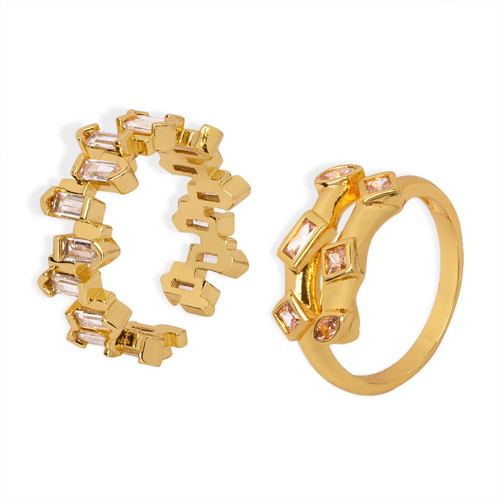 Personalized design copper irregular geometric zircon open ring jewelry women
