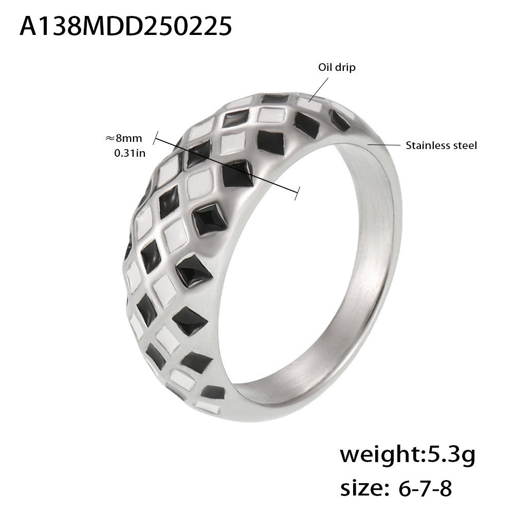 Rhombus checkerboard black and white color matching ring simple stacking niche personalized design ring wholesale 99