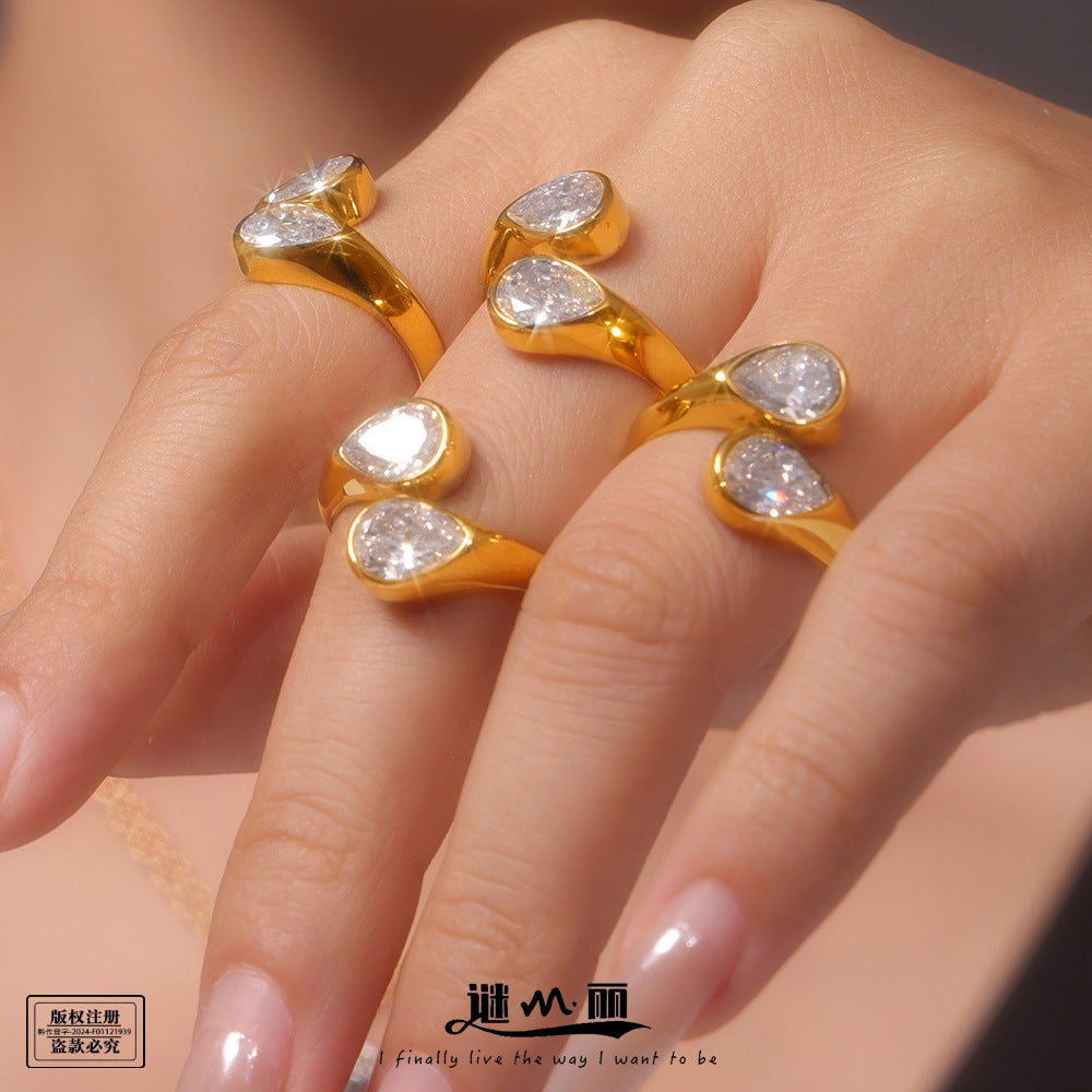 A682-Titanium steel open ring PVD plated 18k real gold color retention