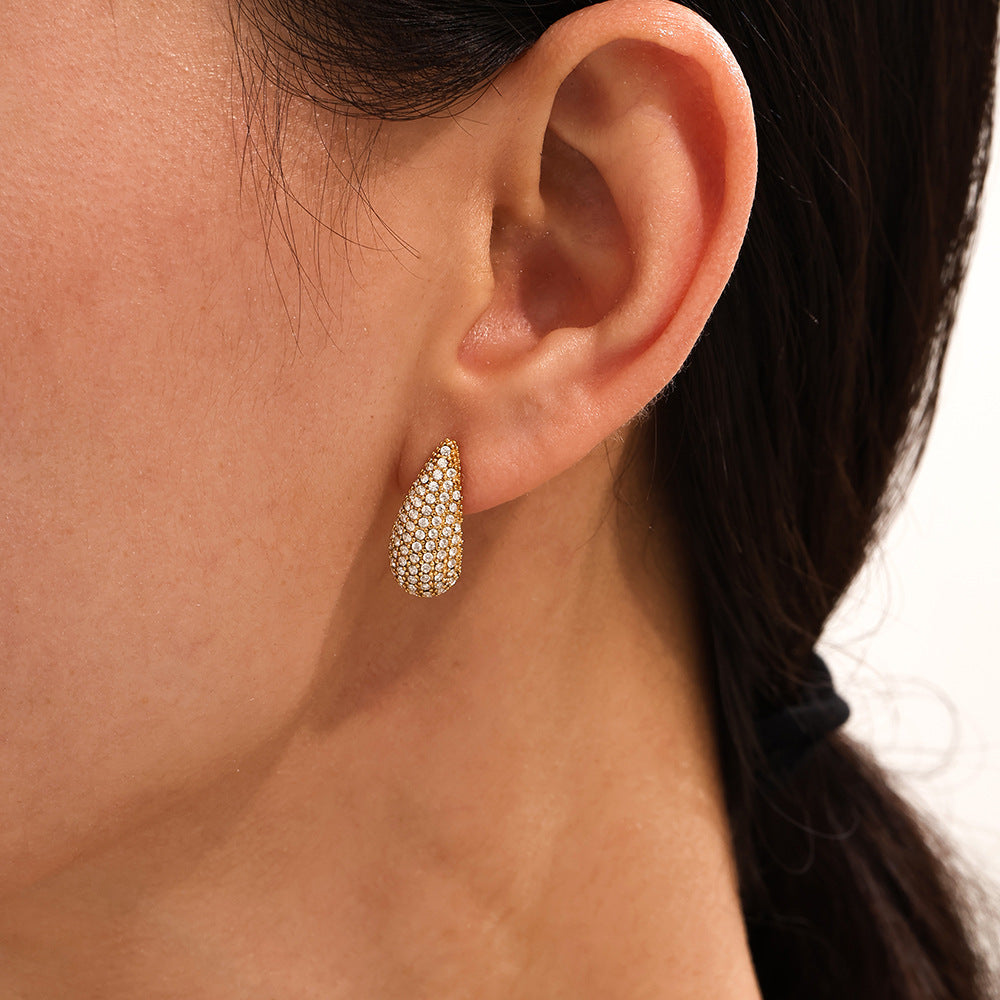Stainless steel mixed color zircon water drop exquisite temperament stud earrings women's PVD plated 18K real gold spot 99