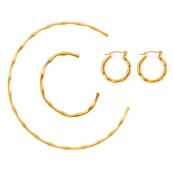 Personality, temperament, elegant and versatile jewelry, bamboo joint splicing design sense, titanium steel gold-plated jewelry set pp