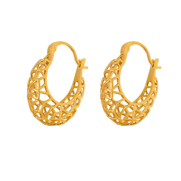 Temperament exaggerated earrings irregular hollow circle earrings niche design non-fading ear buckle earrings pp