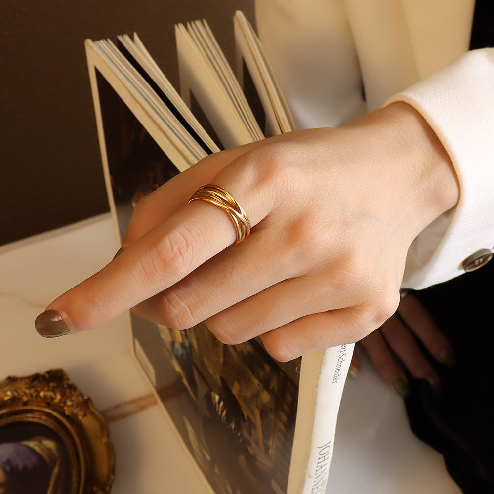 Love cross C-shaped open ring, three stacked rings do not fade, couple ring A187-99