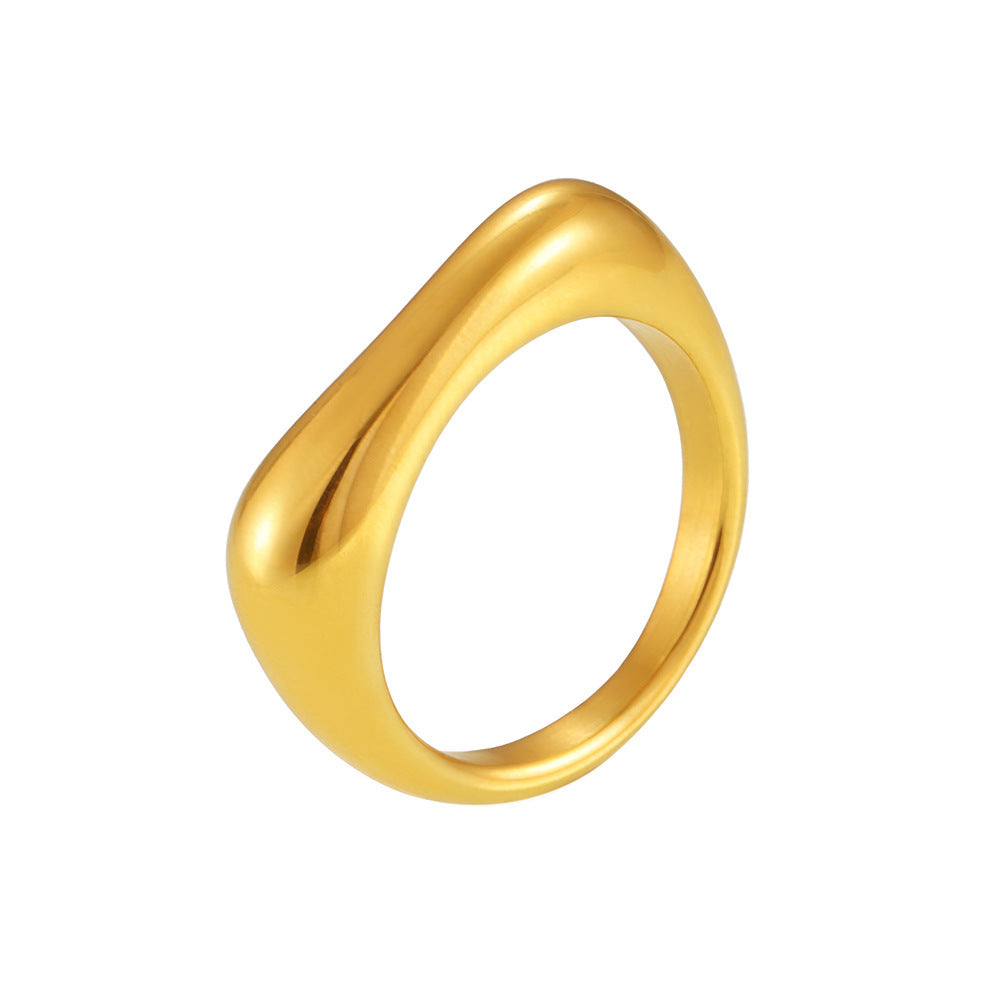 Simple rectangular ring European and American fashion niche versatile jewelry stainless steel plated 18K real gold ring 99