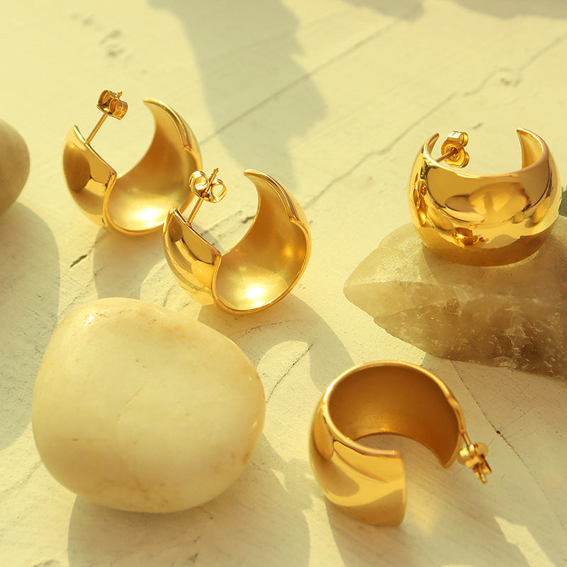 Jewelry geometric smooth C-shaped earrings fashionable niche does not fade does not fade gold-plated ear jewelry wholesale