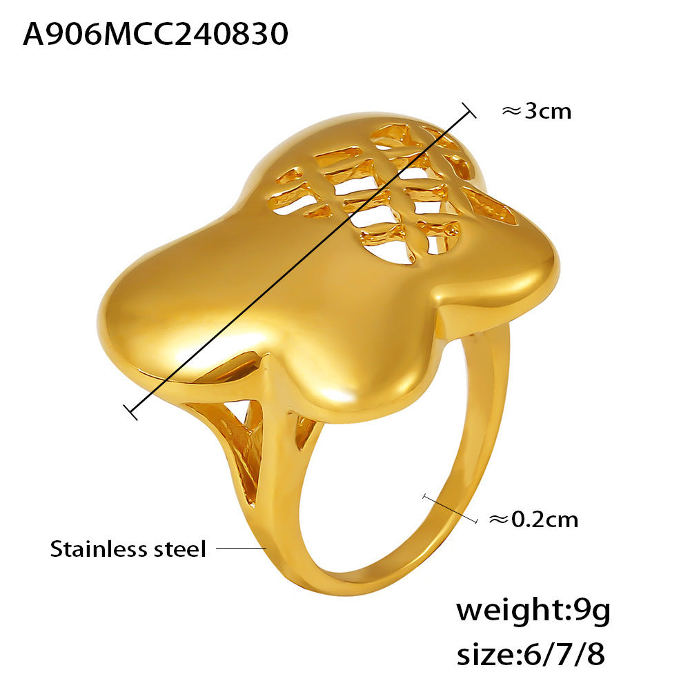 Design butterfly flower hollow grid ring stainless steel PVD plated 18K real gold fashion personalized hand jewelry