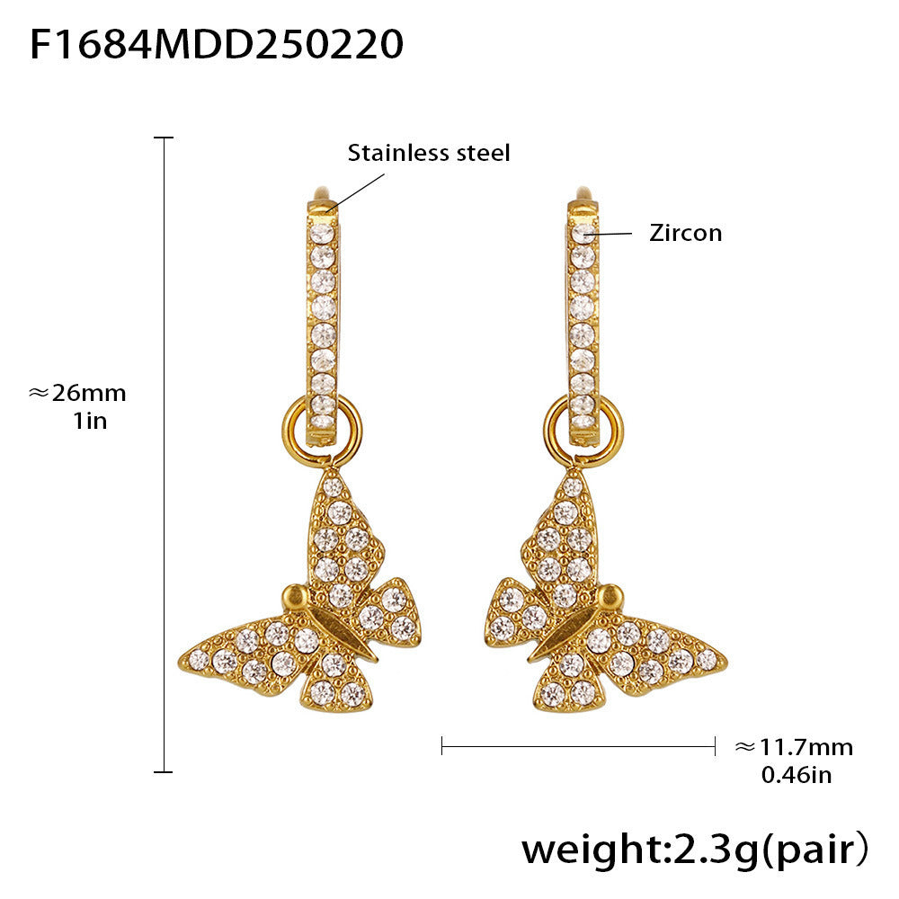 Fashion light luxury butterfly zircon pendant earrings, new hot-selling stainless steel non-fading exquisite earrings collection 99