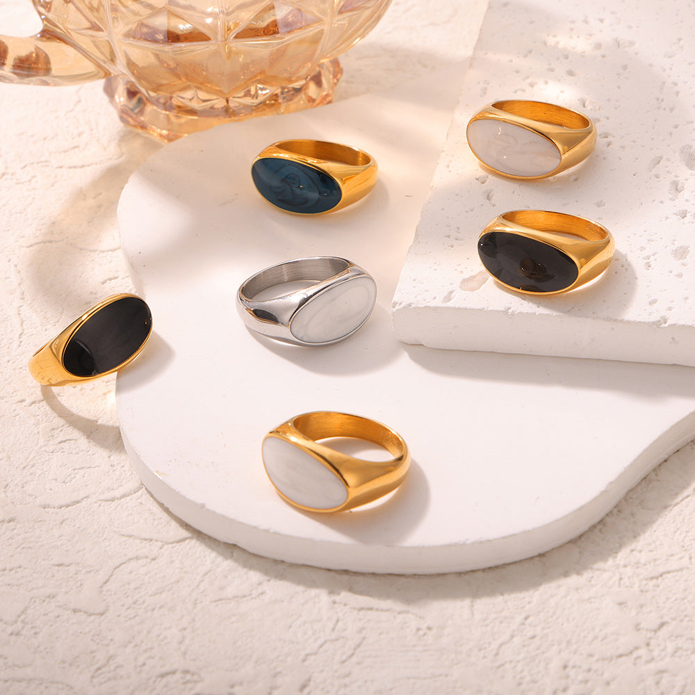 Retro fashion personalized titanium steel gold-plated geometric enamel color glaze ring ring jewelry wholesale women