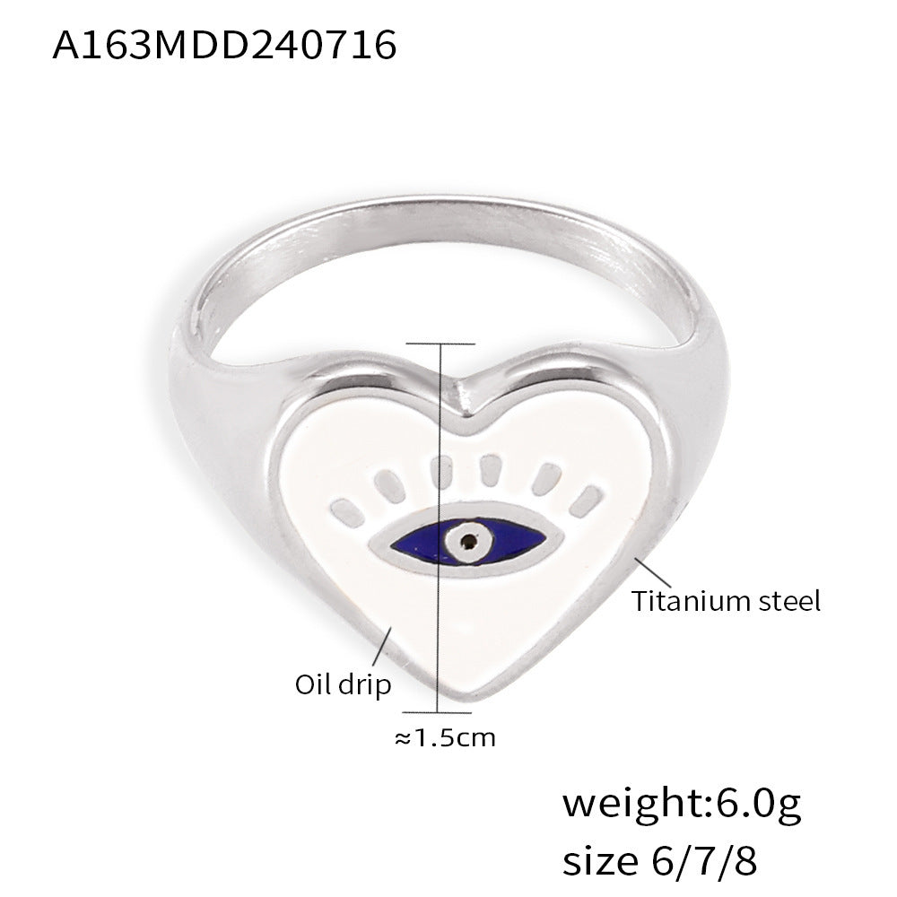 Devil's Eye Love Ring Cross-border Color Oil Drip Titanium Steel Plated 18k Gold Retro Personality Light Luxury Ring