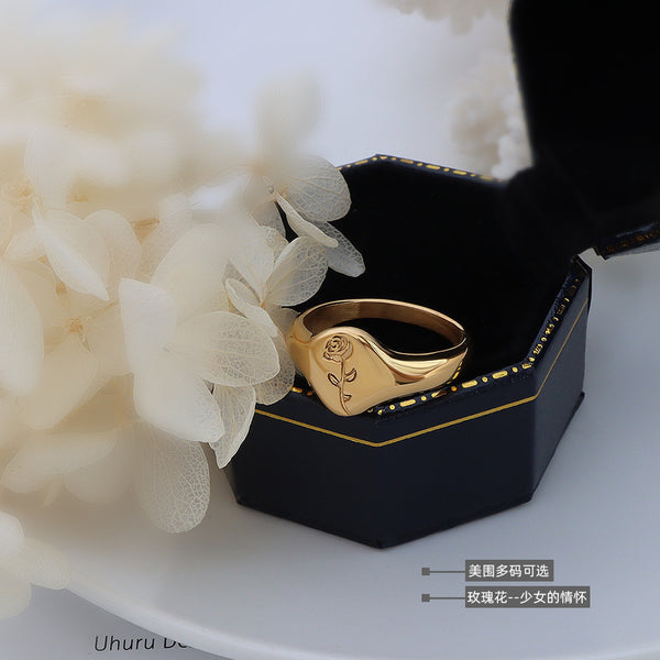 Marka style ring rose flower ring index finger ring titanium steel 18k gold tail ring