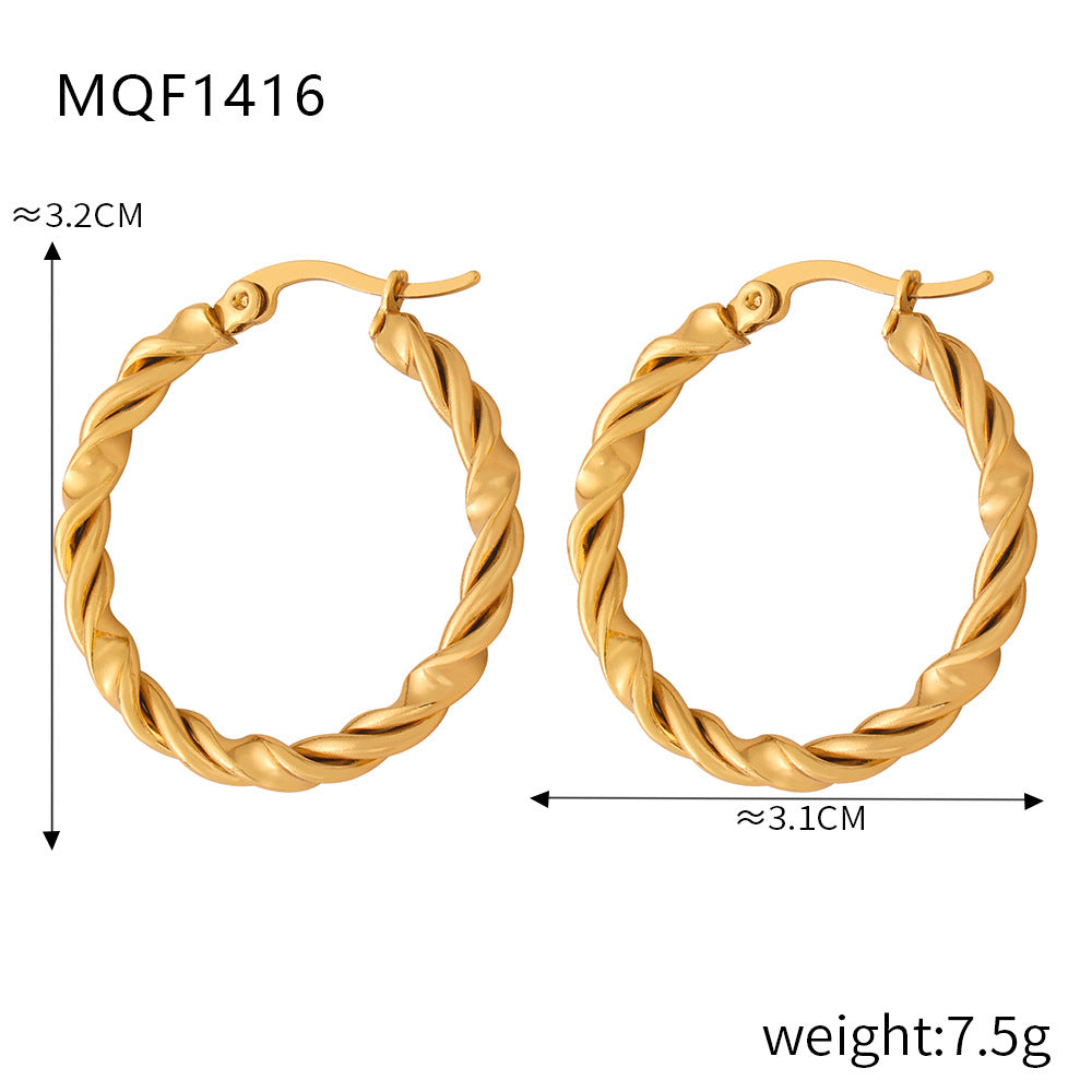 New fashion simple cold wind niche design titanium steel gold-plated twist pattern exaggerated earrings jewelry wholesale 99