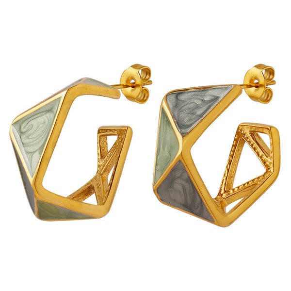 Temperament style enamel dripping oil geometric spring earrings women do not fade temperament celebrity personality earrings ear jewelry