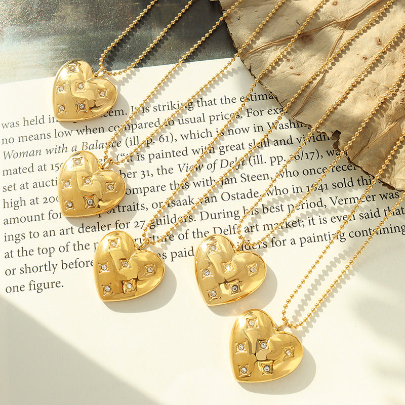 Designer texture pendant peach heart full diamond sweater chain long heart with diamond necklace P583 romantic