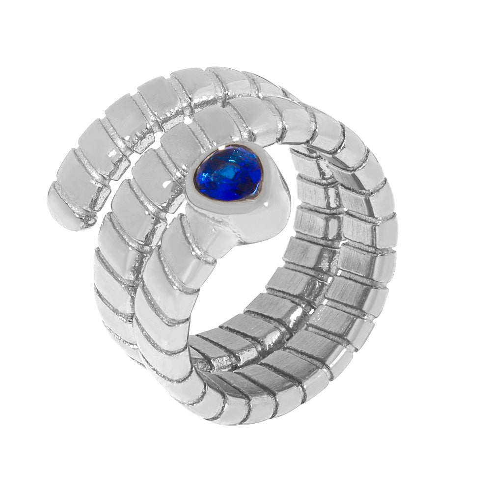 New fashionable retro personalized titanium steel gold-plated with water drop-shaped zircon winding texture open ring for women