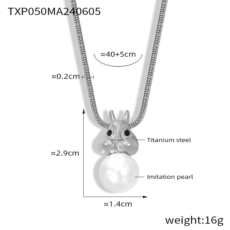 Simple and personalized versatile snake bone chain jewelry cute rabbit inlaid bead design titanium steel jewelry set