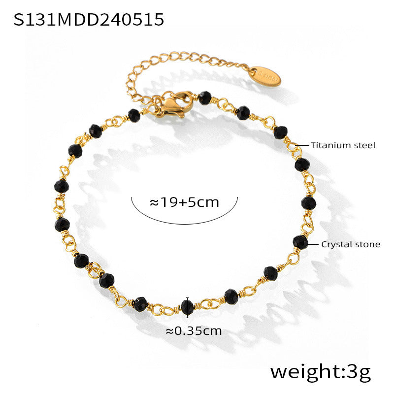 Color natural stone handmade beaded anklet feminine temperament simple personality titanium steel plated 18k gold color retaining foot chain