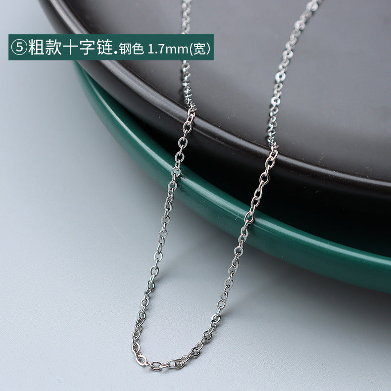Cross chain Snake bone chain Twist chain Box chain Variety necklace Women's titanium steel plated 18K gold plain chain Clavicle chain jewelry 99