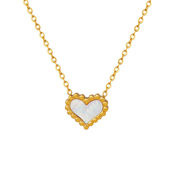 Trend peach heart white sea shell pendant love necklace women's collarbone neck chain popular jewelry titanium steel P790