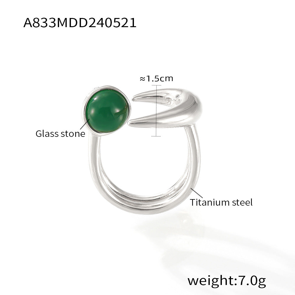 Simple personality hip-hop style temperament ring inlaid with glass stone design double-layer titanium steel open ring