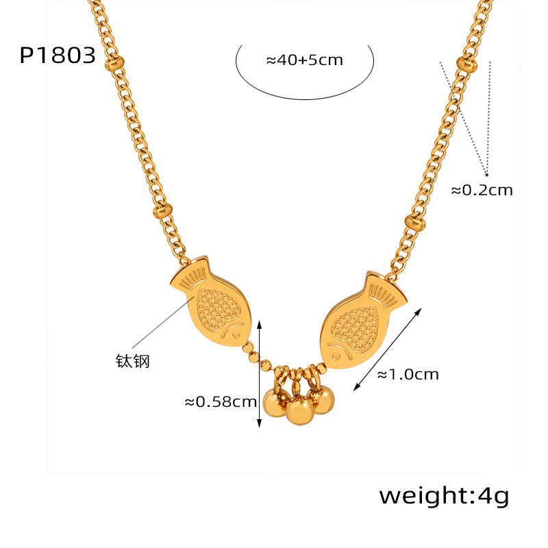 Guochao New Chinese Style Personalized Pisces Play Bead Design Sense Necklace Fashion Versatile Koi Clip Bead Chain Titanium Steel Clavicle Chain