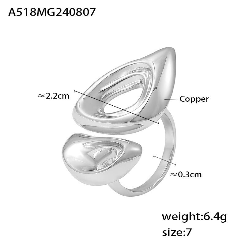 Geometric pig nose shape hollow ring copper plated 18k gold personalized simple open ring female pp