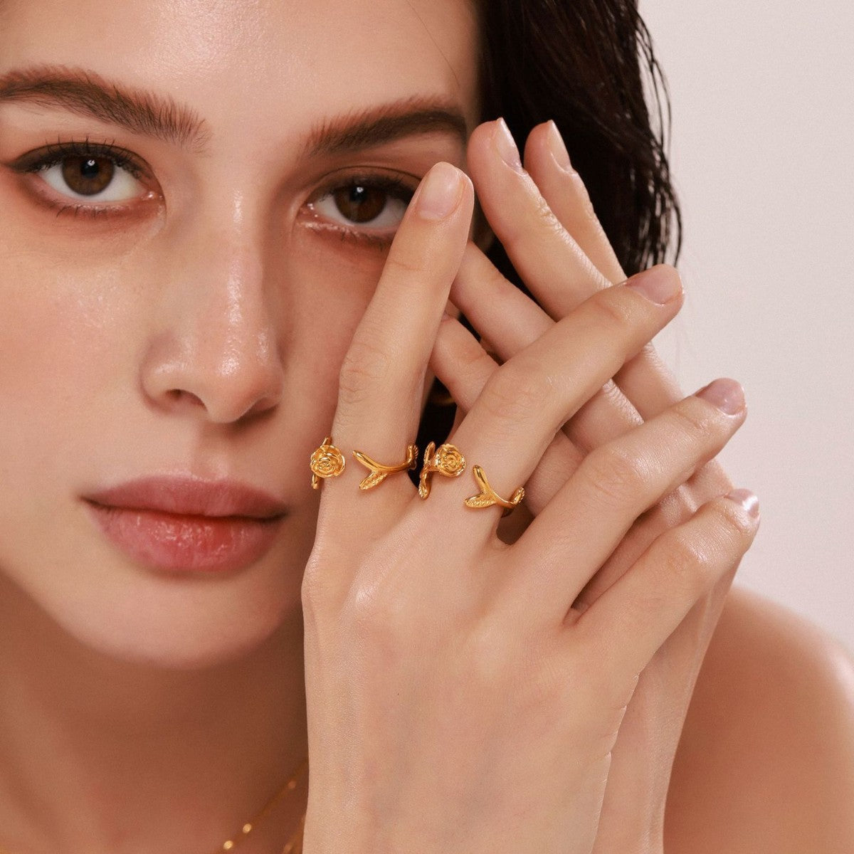 Rose open ring stainless steel PVD electroplated 18K real gold jewelry thrives and gives girlfriend gifts 99
