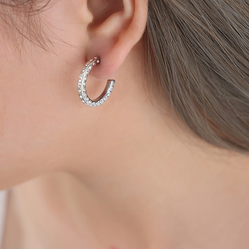 Autumn and winter fashion light luxury inlaid zircon design geometric exaggerated simplicity versatile titanium steel gold-plated earrings jewelry female pp
