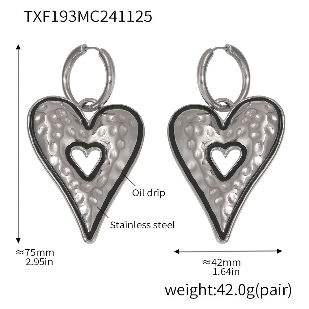Titanium steel hand-polished large drip love earrings leather rope pull long autumn and winter sweater chain set pp