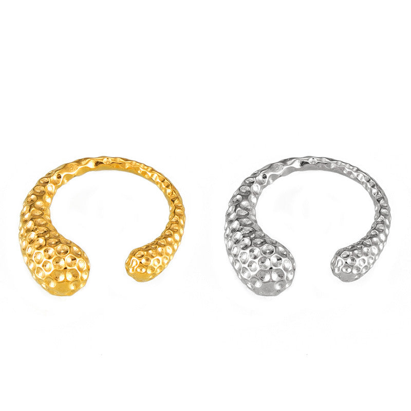 Retro personalized hammer design ring geometric asymmetry titanium steel gold-plated opening casual wind ring pp