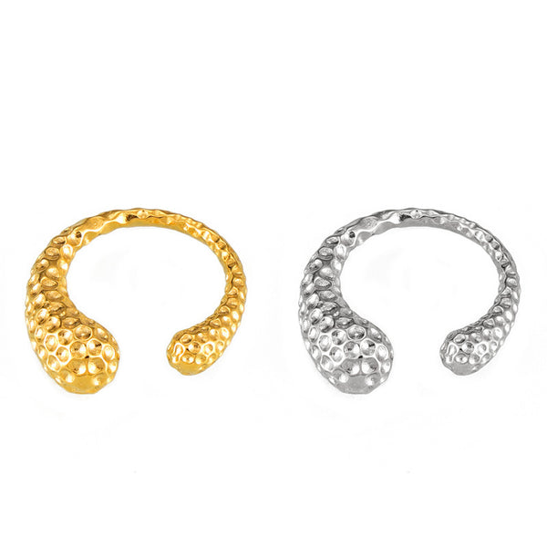 Retro personalized hammer design ring geometric asymmetry titanium steel gold-plated opening casual wind ring pp