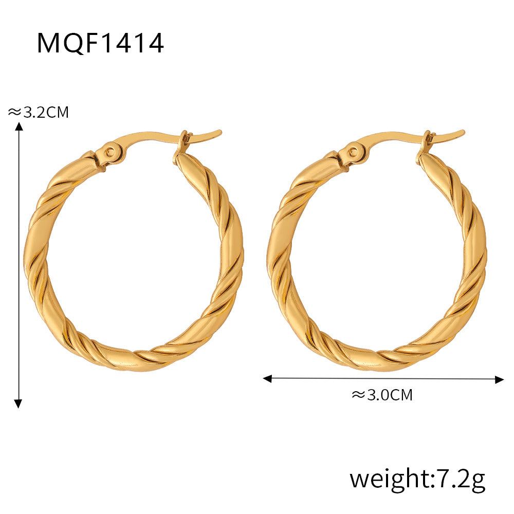 New fashion simple cold wind niche design titanium steel gold-plated twist pattern exaggerated earrings jewelry wholesale 99