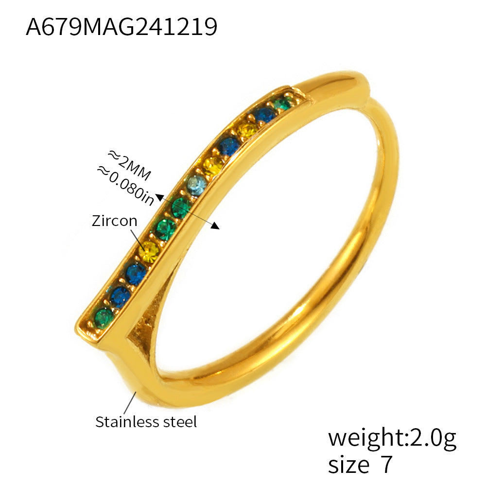 Titanium steel ring full diamond micro-inlaid zircon opening niche design stainless steel plated 18K real gold female