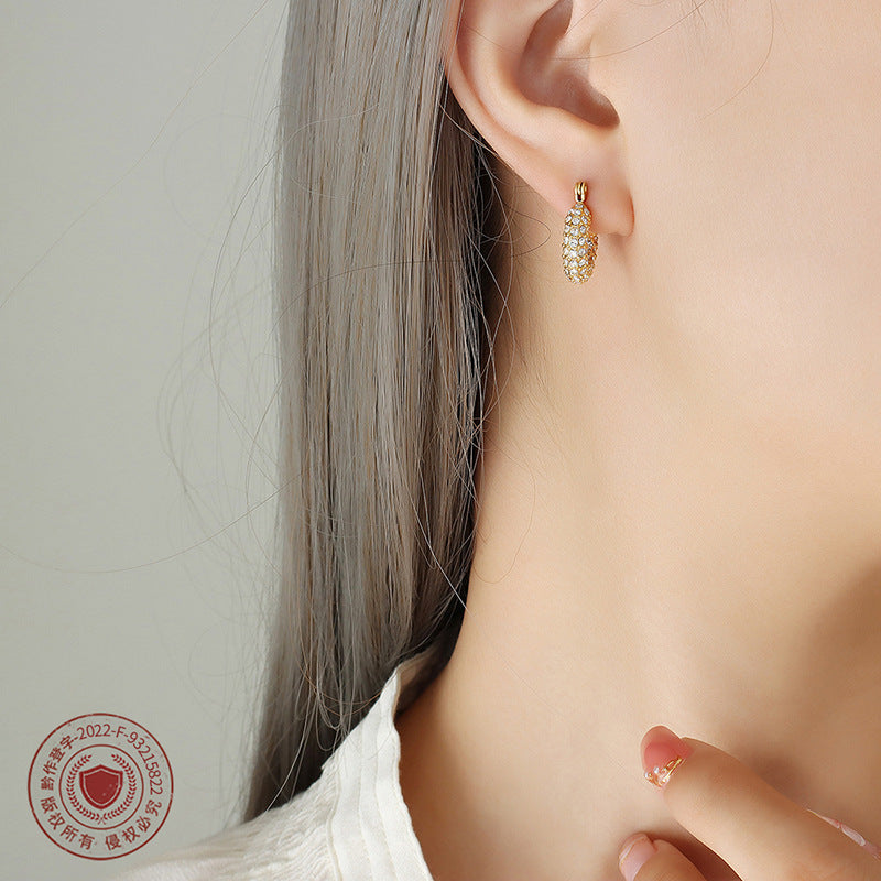 No fading, personalized trend, fashion, light luxury style, full of diamonds, zircon inlaid U-shaped earrings, women's titanium steel gold-plated earrings, women's 99.