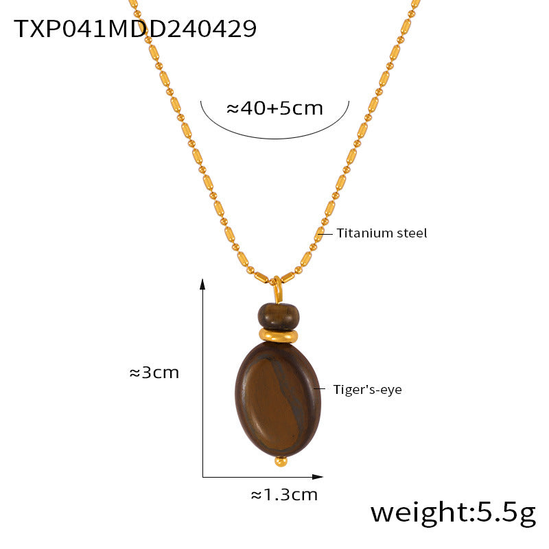 Temperament Versatile Elegant Lucky Niche Jewelry Tiger's Eye Stone Pendant Design Sense Titanium Steel Jewelry Set